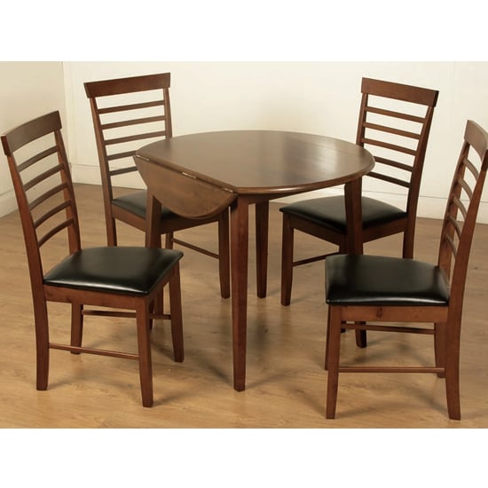 Photo of Marsic round drop leaf dining set in dark with 4 chairs
