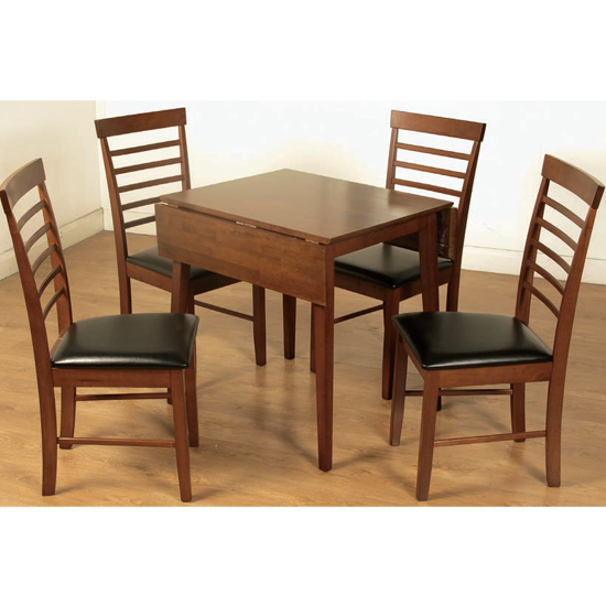 Photo of Marsic square drop leaf dining set in dark with 4 chairs