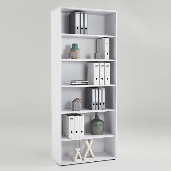Marston Wooden Bookcase In White With 6 Open Compartments