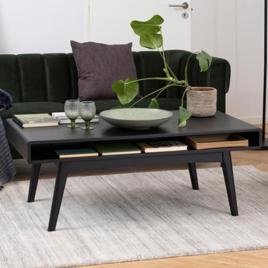 Photo of Marta wooden coffee table with 1 shelf in matt black