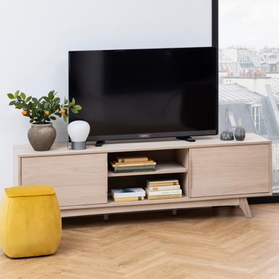 Read more about Marta wooden tv stand with 2 sliding doors in oak white
