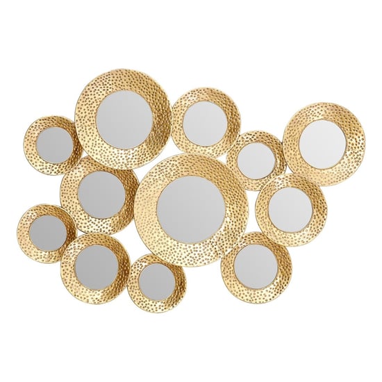 Martico Hammered Multi Circle Wall Mirror In Gold Frame