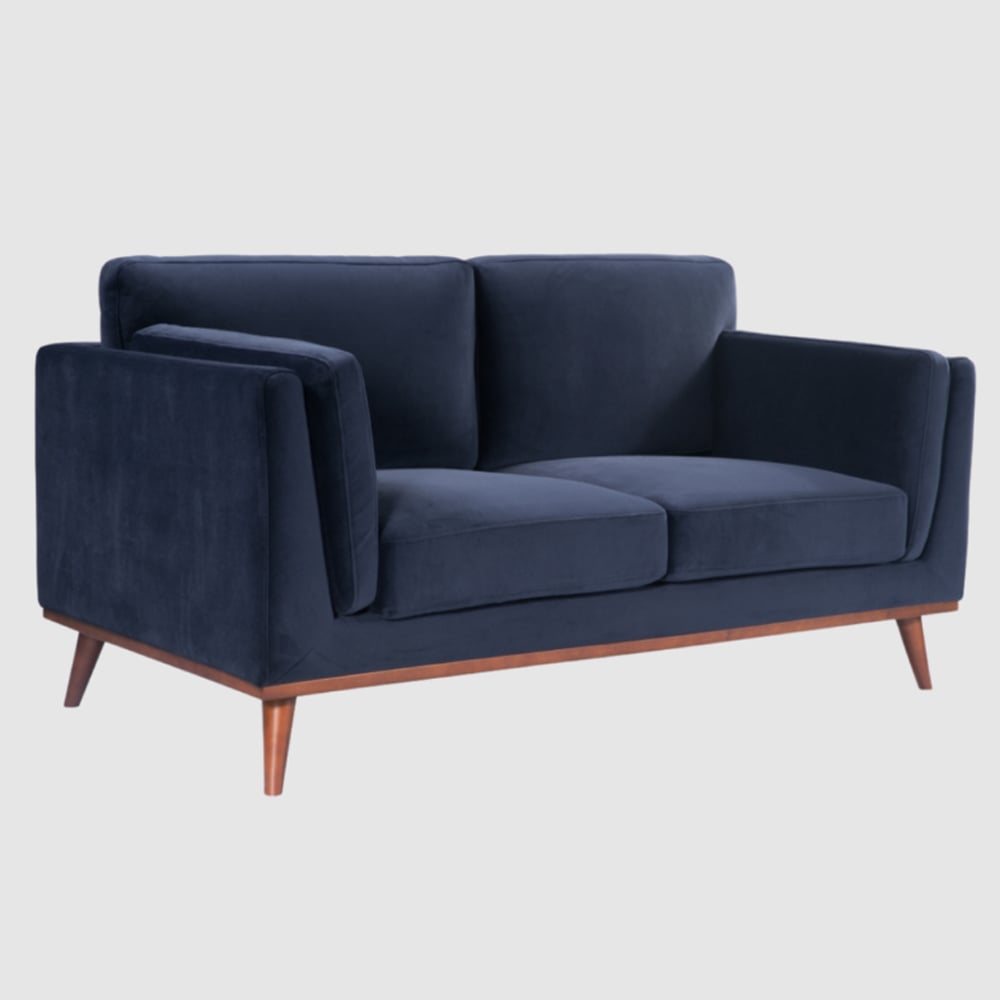 Martin Velvet 2 Seater Sofa In Midnight Blue