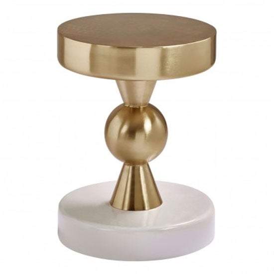 Martina Round Wooden Side Table In Gold And Ivory