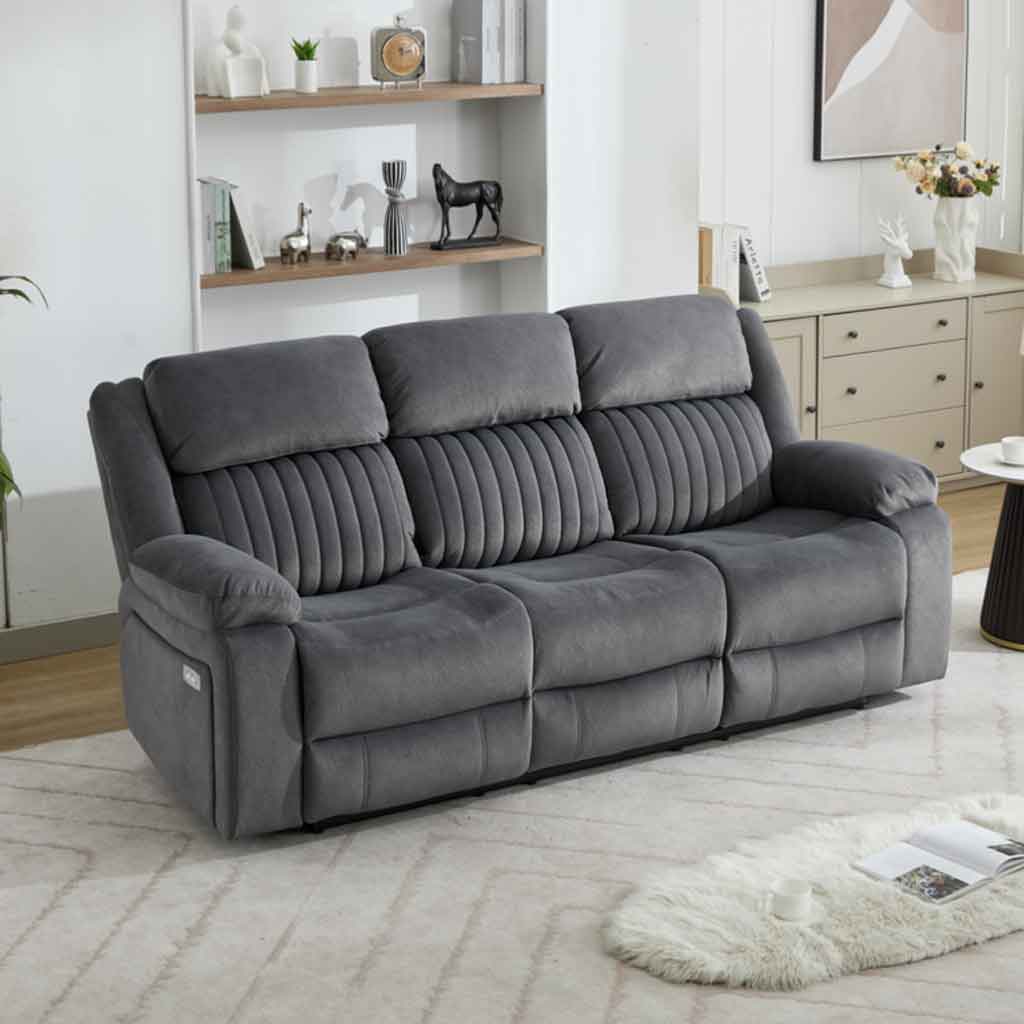 Martinez Fabric Electric Recliner 3+1+1 Seater Sofa Set - Slate Grey