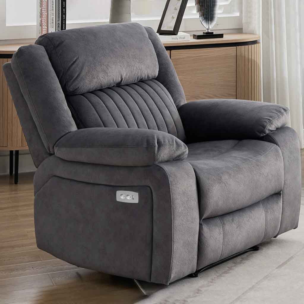 Martinez Fabric Electric Recliner 3+1+1 Seater Sofa Set - Slate Grey