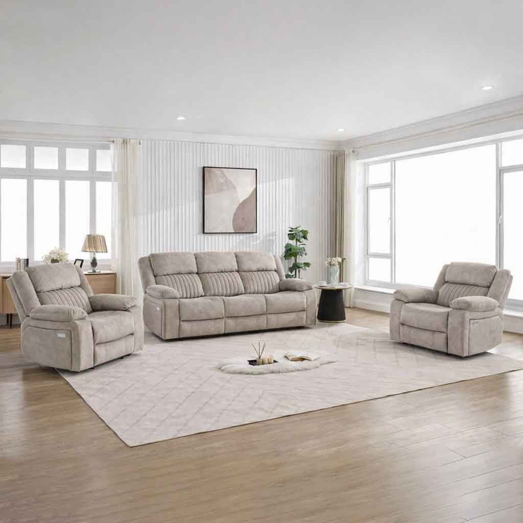 Martinez Fabric Electric Recliner 3+1+1 Seater Sofa Set - Taupe