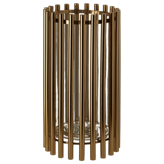 Martino Large Glass Candle Holder In Gold Steel Frame