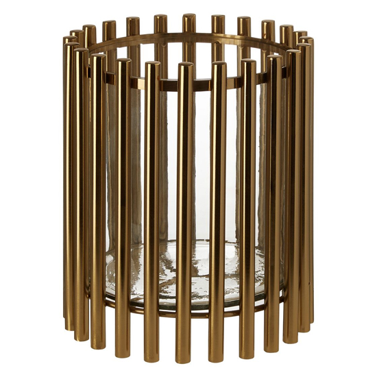 Martino Small Glass Candle Holder In Gold Steel Frame