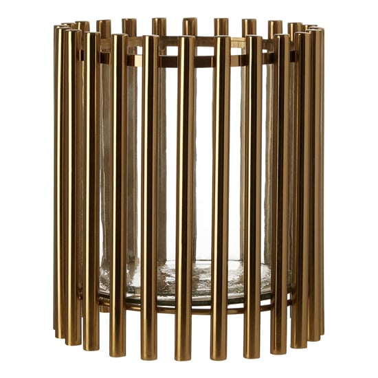 Read more about Martino small glass candle holder in gold steel frame