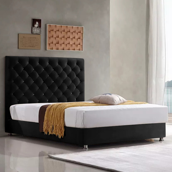Martinsburg Plush Velvet Upholstered Double Bed In Black