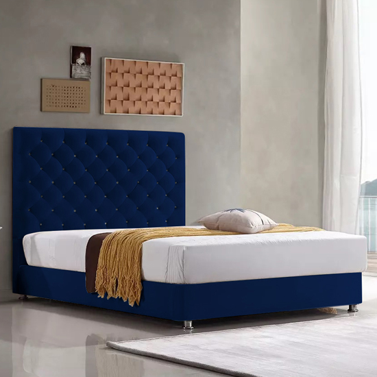 Photo of Martinsburg plush velvet upholstered double bed in blue