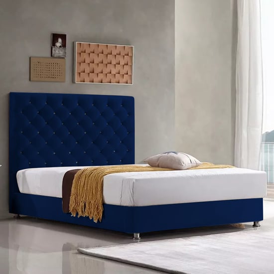 Product photograph of Martinsburg Plush Velvet Upholstered Small Double Bed In Blue from Furniture in Fashion