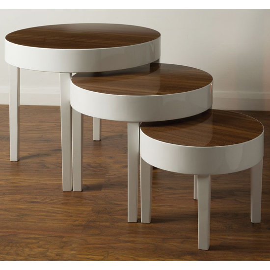 Martos High Gloss Nest of 3 Tables In Oak And White