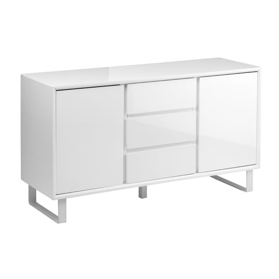 Photo of Martos high gloss sideboard with 2 doors and 3 drawers in white