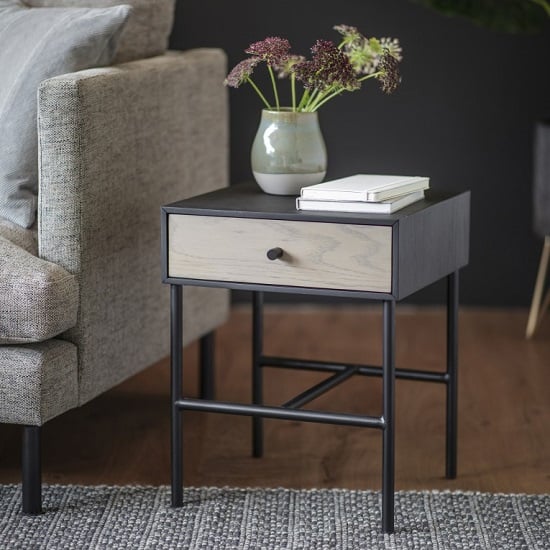 Marvale One Drawer Bedside Cabinet With Black Metal Frame Furniture In Fashion