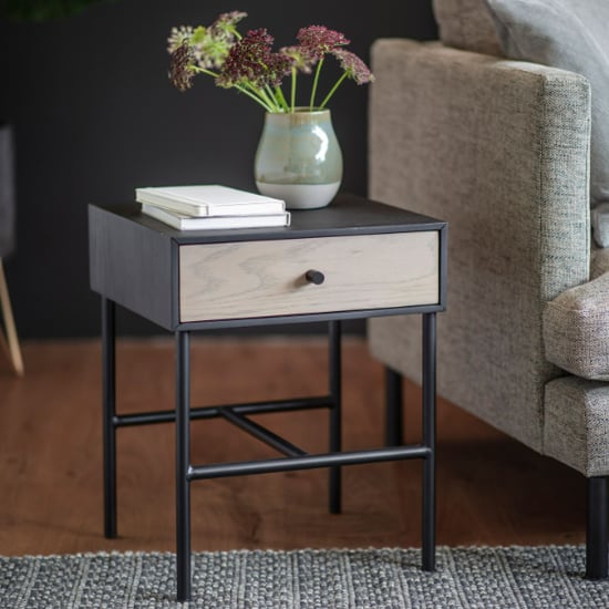 Read more about Marvale wooden bedside cabinet with 1 drawer in black natural