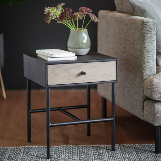 Photo of Marvale wooden bedside cabinet with 1 drawer in black natural