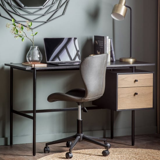 Photo of Marvale wooden laptop desk with 2 drawers in black and natural