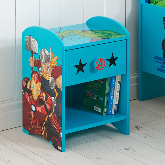 Product photograph of Marvel Avengers Wooden Childrens Bedside Table In Blue from Furniture in Fashion