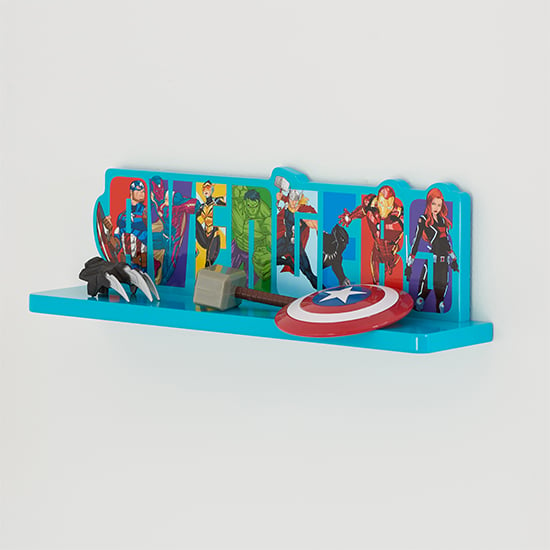 Product photograph of Marvel Avengers Wooden Childrens Wall Shelf In Blue from Furniture in Fashion