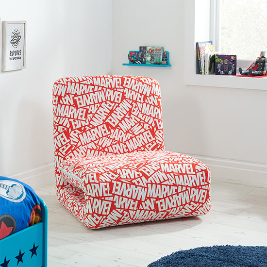 Read more about Marvel fold out childrens fabric bed chair in red