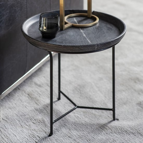 Marviko Round Metal Side Table In Black, Metal Round Side Table Uk