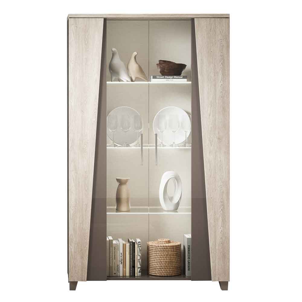 Marvix Grey High Gloss Display Cabinet with LED Lighting and 2 Doors