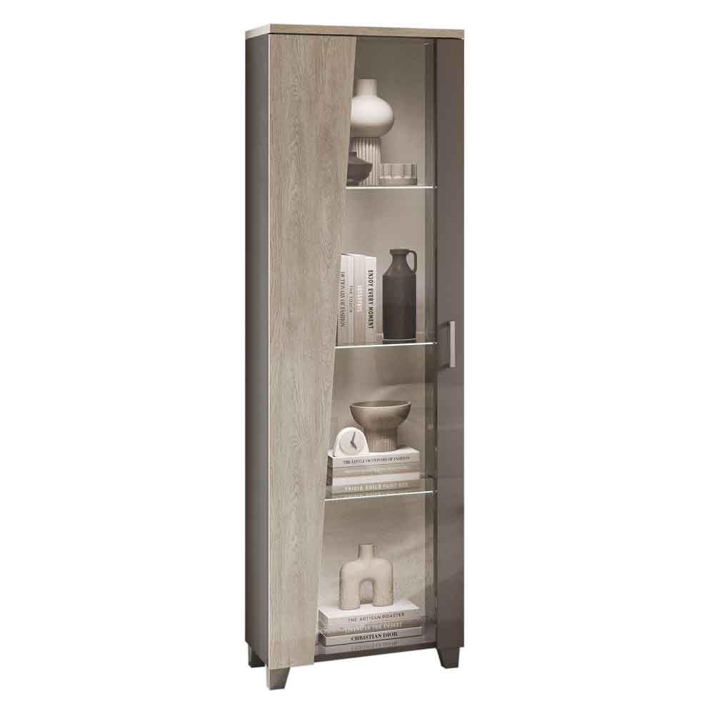 Marvix Grey High Gloss Display Cabinet with LED Lighting and Left Door