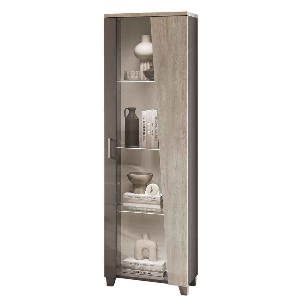 Marvix Grey High Gloss Display Cabinet with LED Lighting and Right Door