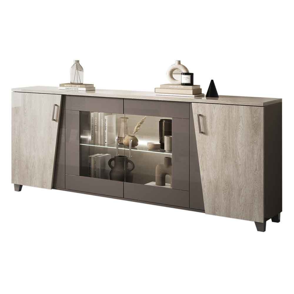 Marvix Grey Large High Gloss Sideboard with LED Lighting and 4 Doors