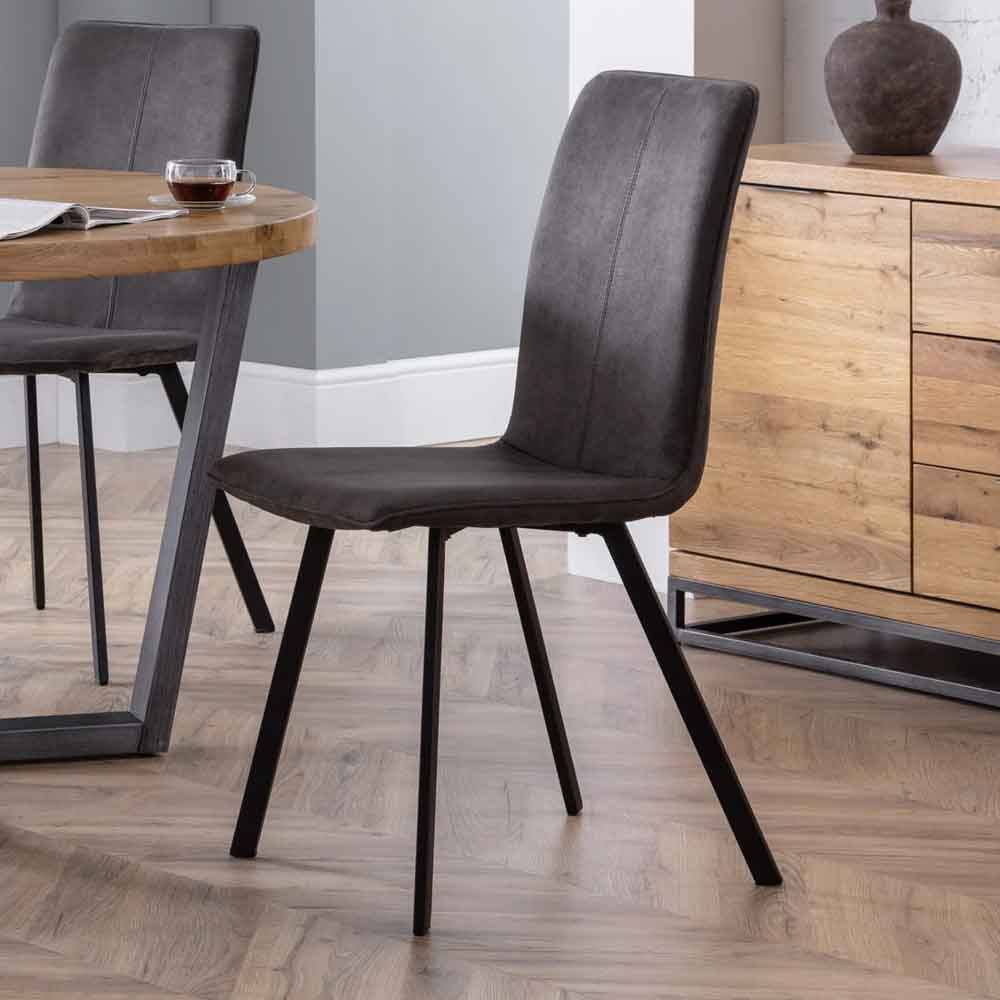 Marvon Charcoal Grey Fabric Dining Chairs with Black Legs in Pair