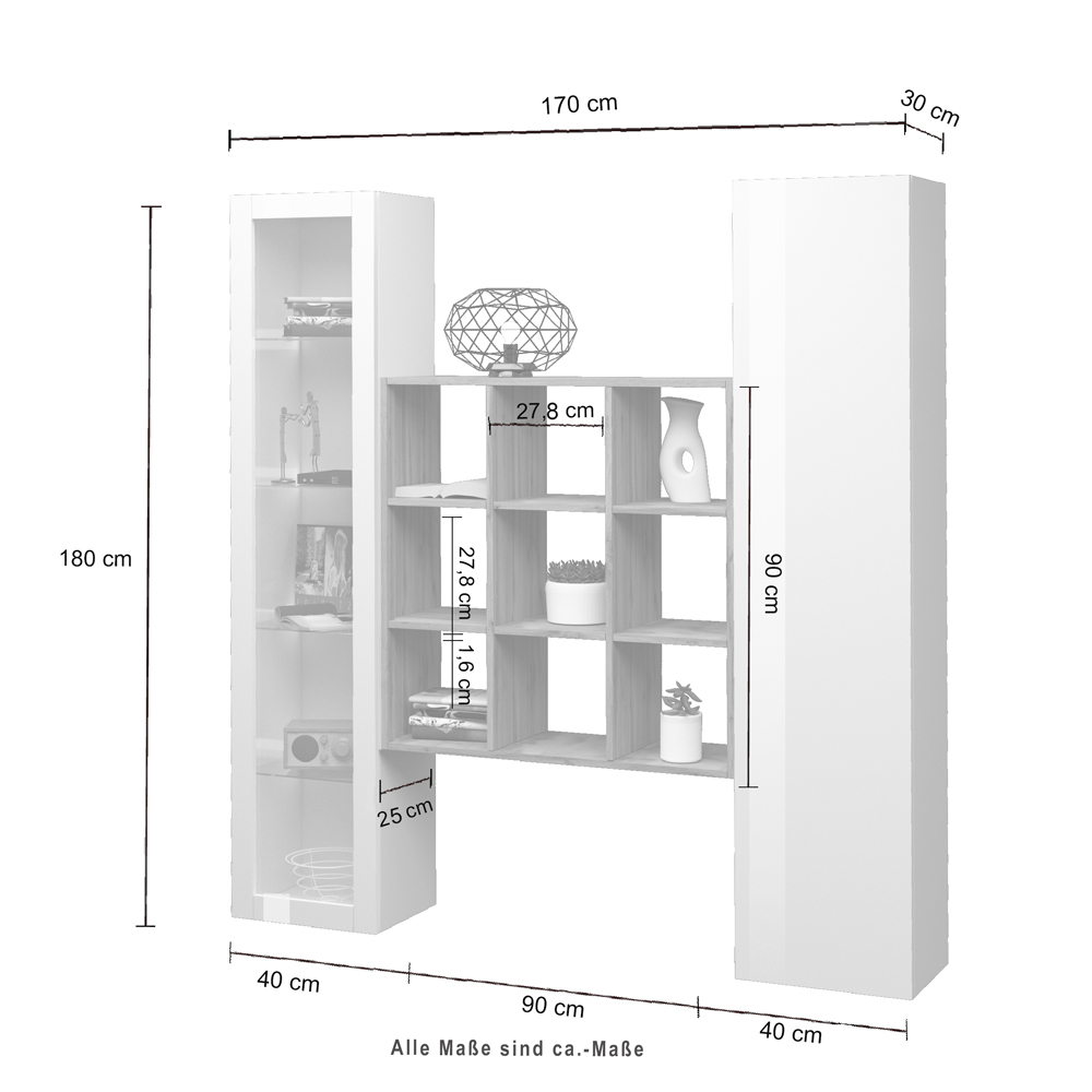 Marysville High Gloss LED Display Cabinet With 2 Doors And 6 Shelves In White Oak