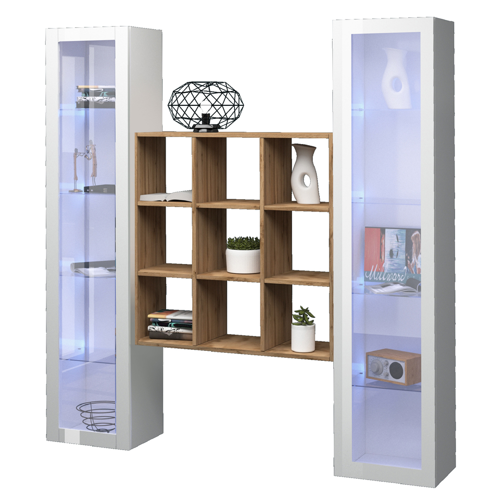 Marysville High Gloss LED Display Cabinet With 2 Glass Doors And 6 Shelves In White