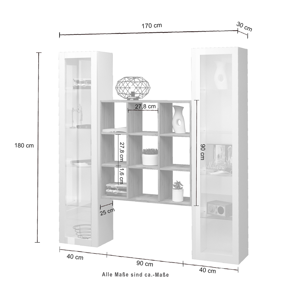 Marysville High Gloss LED Display Cabinet With 2 Glass Doors And 6 Shelves In White