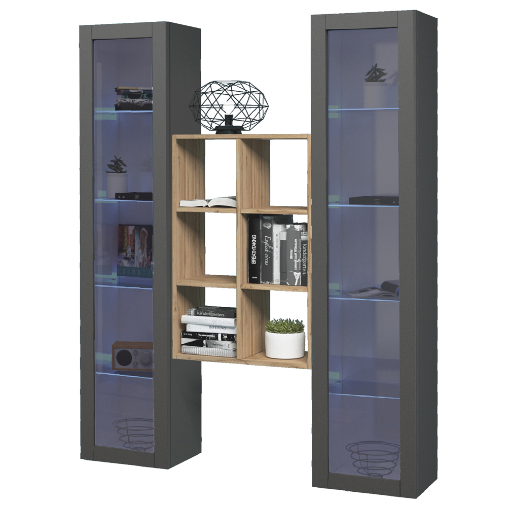 Marysville Wooden LED Display Cabinet With 2 Glass Doors And 6 Shelves In Anthracite