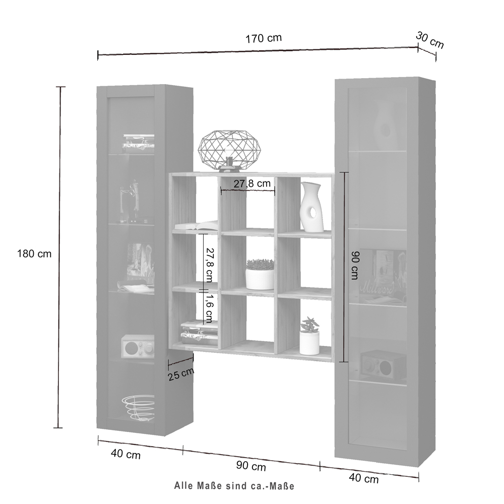 Marysville Wooden LED Display Cabinet With 2 Glass Doors And 9 Shelves In Anthracite