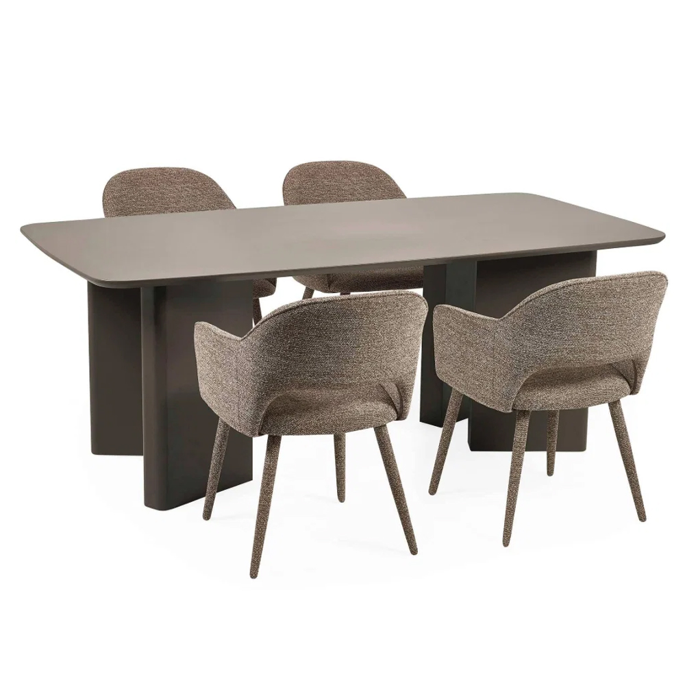Marzio Matt Chocolate Wooden Dining Table with 4 Hovion Hazel Fabric Chair