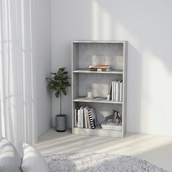 Masato 3-Tier Wooden Bookshelf In Concrete Effect