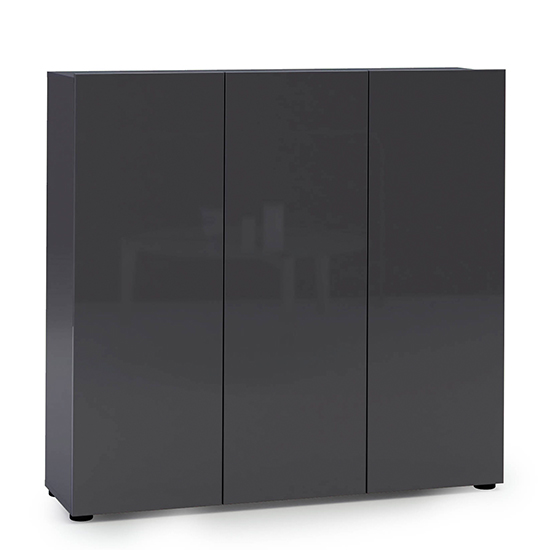 Maestro High Gloss Shoe Cabinet 3 Doors 10 Shelves In Anthracite thumbnail