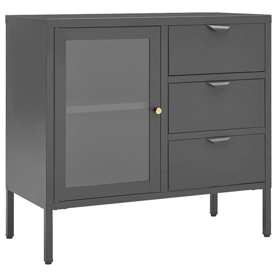 Masika Steel Display Cabinet With 1 Door 3 Drawer In Anthracite