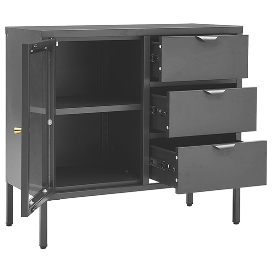 Masika Steel Display Cabinet With 1 Door 3 Drawer In Anthracite