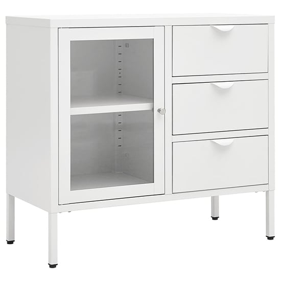 Masika Steel Display Cabinet With 1 Door 3 Drawers In White_2