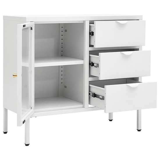 Masika Steel Display Cabinet With 1 Door 3 Drawers In White_4