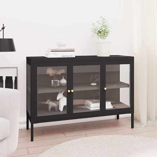 Product photograph of Masika Steel Display Cabinet With 3 Doors In Black from Furniture in Fashion