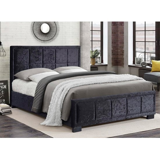 Masira Fabric Small Double Bed In Black Crushed Velvet_1