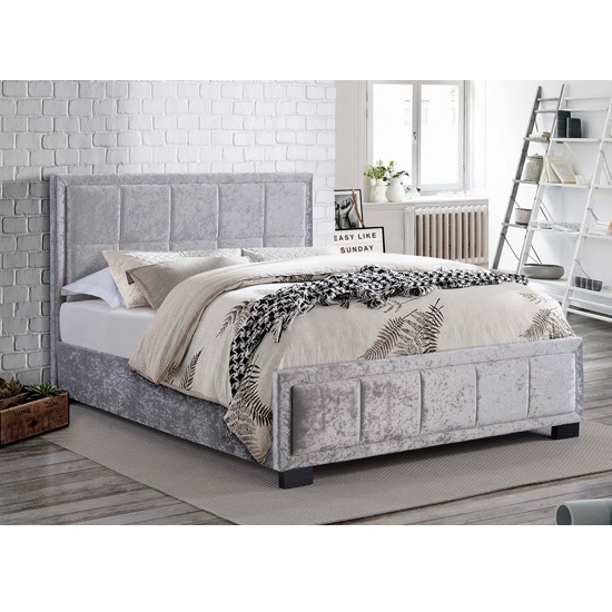 Read more about Masira fabric king size bed in steel crushed velvet