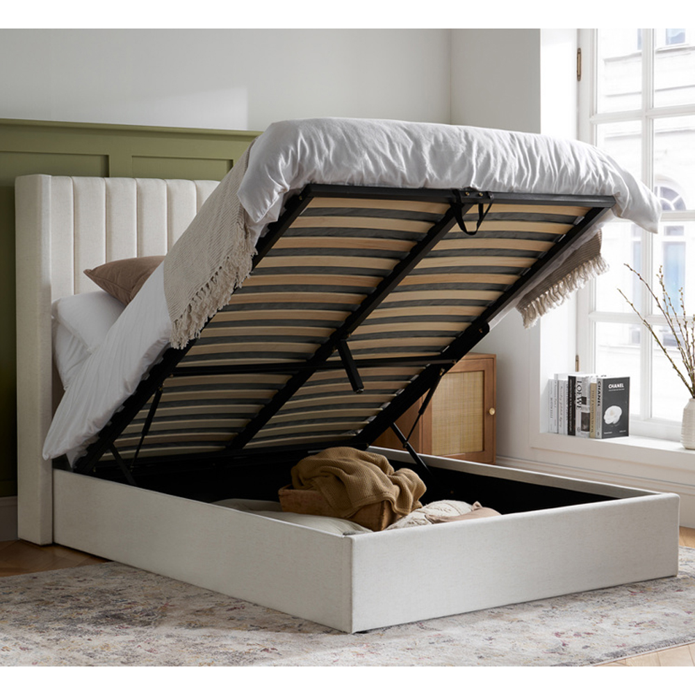 Maspeth Fabric Ottoman Storage King Size Bed In Cream