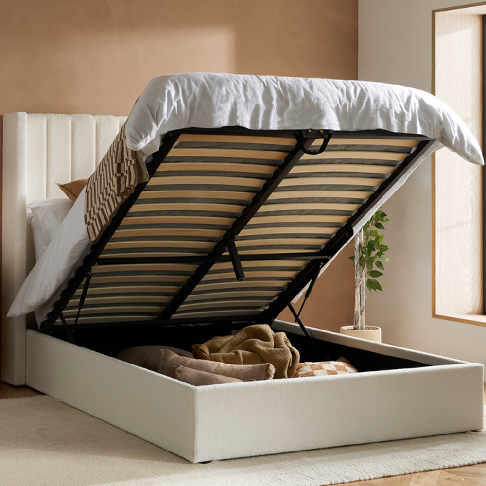 Maspeth Fabric Ottoman Storage King Size Bed In White