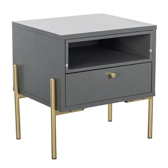 Product photograph of Maspeth Wooden Bedside Table With 1 Drawer In Grey And Gold from Furniture in Fashion